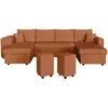 LOUNGITUDE Canapé panoramique OSLO convertible avec 2 coffres, 2 poufs à gauche en velours côtelé terracotta