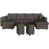 LOUNGITUDE Canapé panoramique OSLO convertible avec 2 coffres, 2 poufs à gauche en velours côtelé gris foncé
