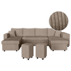 LOUNGITUDE Canapé panoramique OSLO convertible avec 2 coffres, 2 poufs à droite en velours côtelé taupe