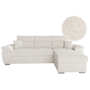 LOUNGITUDE Canapé KOMECO d'angle réversible convertible avec coffre et têtières réglables en tissu bouclette - Blanc