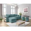 LOUNGITUDE Canapé d'angle MADY convertible avec coffre, rangement poufs à droite en velours côtelé bleu clair