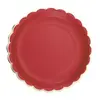 Lot de 8 Assiettes en carton festonnées rouges et dorées - Multicolore - 23x2x23cm