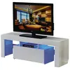 Habitat et Jardin Meuble TV LED Borda - Blanc laqué - 130 x 34 x 45 cm - LED 16 couleurs - Télécommande incluse