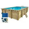 Habitat et Jardin Piscine bois rectangle " Panama "- 6.20 x 4.10 x 1.45 m + Bâche à bulles 180 µ - Bâche hiver 280 g/m² +