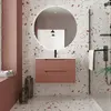 AURLANE Meuble De Salle De Bains 80cm Terracotta - 2 Tiroirs En Mdf Ondulés - Vasque À Encastrer Blanche