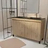 AURLANE Meuble de salle de bains 120 cm 4 Portes Chêne Industriel + Vasque Double Céramique Noire - TIMBER