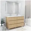 AURLANE Meuble Salle de Bains 120 cm Chêne Clair 6 Tiroirs, Vasque, Miroirs 60x80 à Leds intégrées - XENOS
