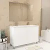 AURLANE Meuble Salle de Bains 120 cm Laqué Blanc 4 Portes, Vasque, Miroirs 60x80 et Réglettes Led - XENOS