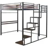 Lit mezzanine en métal avec escalier LENA - 140 x 190 cm - Noir et mar...