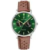 PIERRE LANNIER Montre Homme ESSENTIAL Argenté Cadran Vert Bracelet Cuir perforé Brun 20 MM