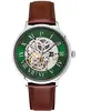 PIERRE LANNIER Montre Homme AUTOMATIC Argenté Cadran Vert Bracelet Cuir Brun 20 MM