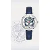 PIERRE LANNIER Montre Homme ÉLYSÉE Cadran Argenté Bracelet Cuir  Bleu Boucle Argenté
