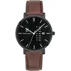 PIERRE LANNIER Montre Homme DATA Cadran Noir Bracelet Cuir Brun
