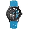 Montre Femme PADDOCK Noir Cadran Noir Bracelet Cuir Bleu 20 MM