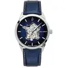 Montre Homme MONARCK Argenté Cadran Bleu Bracelet Cuir Bleu 22 MM