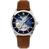Montre Homme MONARCK Argenté Cadran Bleu Bracelet Cuir Brun 22 MM