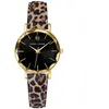 Montre Femme MULTIPLES Doré Cadran Noir Bracelet Cuir Léopard 14 MM