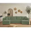 BESTMOBILIER Topaze - canapé panoramique en U - 7 places - convertible avec coffre - en velours côtelé - Vert sauge