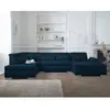 LISA DESIGN Vermont - canapé panoramique d'angle gauche - 7 places - XXL - Bleu pétrole
