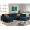 LISA DESIGN Jake - canapé panoramique - convertible avec coffre - 7 places - en velours côtelé - droit - Bleu Ardoise