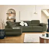 LISA DESIGN Zaria - canapé d'angle gauche 5 places convertible avec coffre et têtières en velours côtelé grosses côtes - Vert Kaki