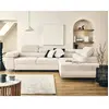 LISA DESIGN Zaria - canapé d'angle droit 5 places convertible avec coffre et têtières en velours côtelé grosses côtes - Beige