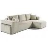 BESTMOBILIER Topaze - canapé d'angle réversible 4 places - convertible avec coffre, tablette et poufs - en velours côtelé - Beige