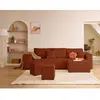 BESTMOBILIER Topaze - canapé d'angle réversible 4 places - convertible avec coffre, tablette et poufs - en velours côtelé - Terracotta