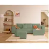 BESTMOBILIER Topaze - canapé d'angle réversible 4 places - convertible avec coffre, tablette et poufs - en velours côtelé - Vert sauge