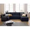 BESTMOBILIER Regala - canapé panoramique - 7 places - convertible avec coffre - en tissu - Bleu