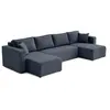 BESTMOBILIER Topaze - canapé panoramique - 7 places - convertible avec coffre - en tissu - Bleu