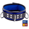Collier en cuir - 3 anneaux D - Bleu/Noir  