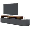 Meuble TV Bar 70 Pouces Chêne et Anthracite 3 Portes 6 Niches L 210 H ...