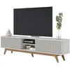 ACTUAL DIFFUSION Meuble TV 75 Pouces Blanc Pieds Bois 4 Portes 8 Niches L 218 H 57 P 40 cm - L 218 x l 40 x H 57 cm