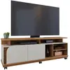 Meuble TV 75 Pouces Chêne et Blanc 2 Portes 9 Niches L 180 H 62 P 39.3...
