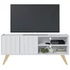 ACTUAL DIFFUSION Meuble TV Bar 55 Pouces Blanc Pieds Bois 2 Portes 3 Niches L 135.8 H 58.7 P 36.1cm - L 135.8 x l 36.1 x H 58.7 cm