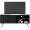 ACTUAL DIFFUSION Meuble TV - SPACE - 55 Pouces - Noir - Pieds Bois Massif - 2 Portes 3 Niches