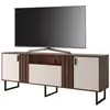 ACTUAL DIFFUSION Meuble TV Bar 70 Pouces Noyer et Blanc 3 Portes 4 Niches Pieds Métal L 180 H 64 P 40.3 cm - L 180 x l 36.5 x H 64 cm