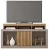 BEAUX MEUBLES PAS CHERS Meuble TV 55 Pouces Chêne et Gris 1 Porte 6 Roulettes L 136 H 74 P 39 cm