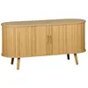 SWEEEK Meuble TV scandinave 2 portes coulissantes. 4 compartiments. effet bois rainuré. L120 x 40 x 57 cm