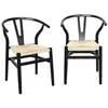 Chaises vintage noires en bois d'hévéa avec assise en cordes et dossier arrondi - SWEEEK - Lot de 2 - Empilables