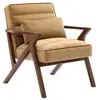 Fauteuil scandinave bois dhévéa et velours camel