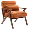 SWEEEK Fauteuil scandinave bois d'hévéa et velours terracotta