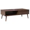 SWEEEK Table basse scandinave avec portes coulissantes décor bois noyer rainuré et niches de rangement