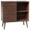 Buffet scandinave - SWEEEK - 1 porte coulissante rainurée - 2 étagères - Noyer - 80cm