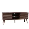 Meuble TV scandinave - SWEEEK - 2 portes décor bois noyer - 1 niche centrale avec étagère