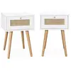 SWEEEK Lot de 2 tables de chevet effet bois blanc et cannage avec 1 tiroir