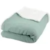 SWEEEK Plaid sherpa et gaze de coton 130 x 170 cm vert amande. ALIX. b...