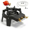 PROWELTEK Rechaud à gaz 9,8 kw Fonte véritable 4 pieds 2 bruleurs + Tuyau gaz flexible 1.50m + Détendeur Propane triglav