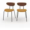Lot de 2 chaises en velours côtelé jaune moutarde et bois de noyer - J...